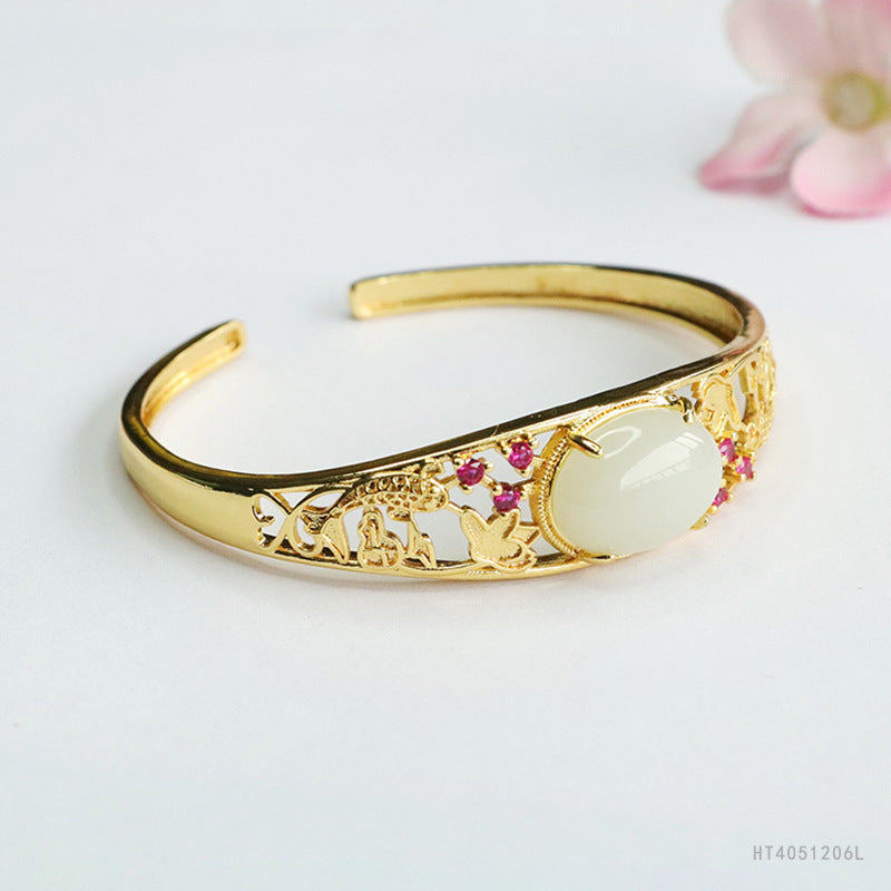 Qingshui Hetian Jade Fish Motif Open Bangle