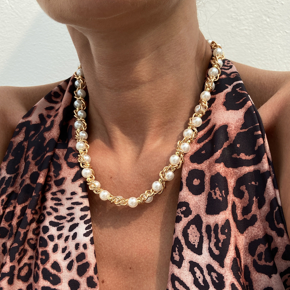 European and American necklace cross-border simple chain winding imitation pearl necklace, temperament business beaded items jewelry women