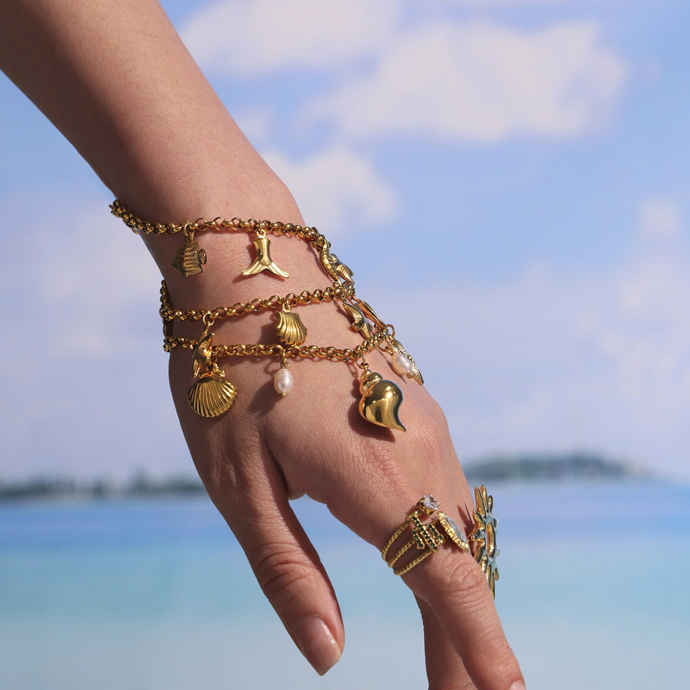 Planderful Beach Shell Starfish Gold Chic Bracelet Women