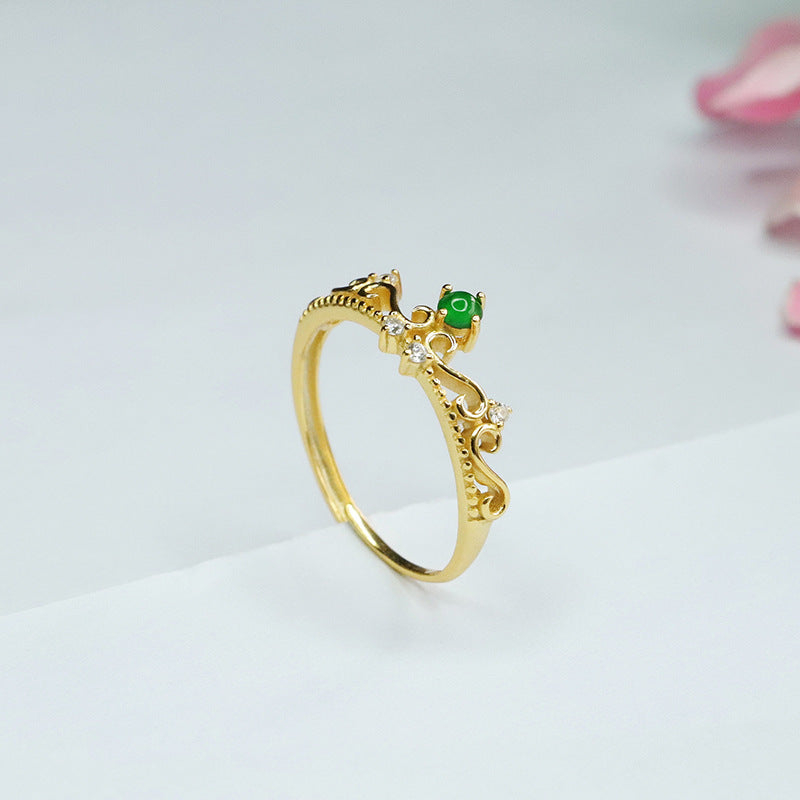 Icy Green Jadeite Laurel 925 Silver Ring