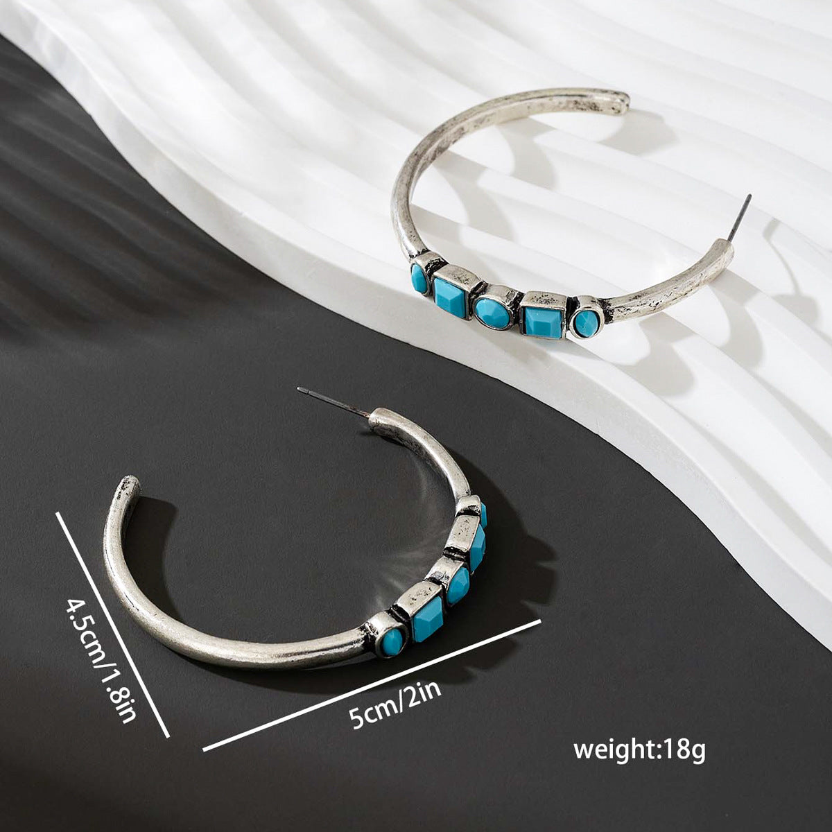 Planderful Vienna Verve Earrings – Stylish Metal C-Shaped Design with Turquoise Accents