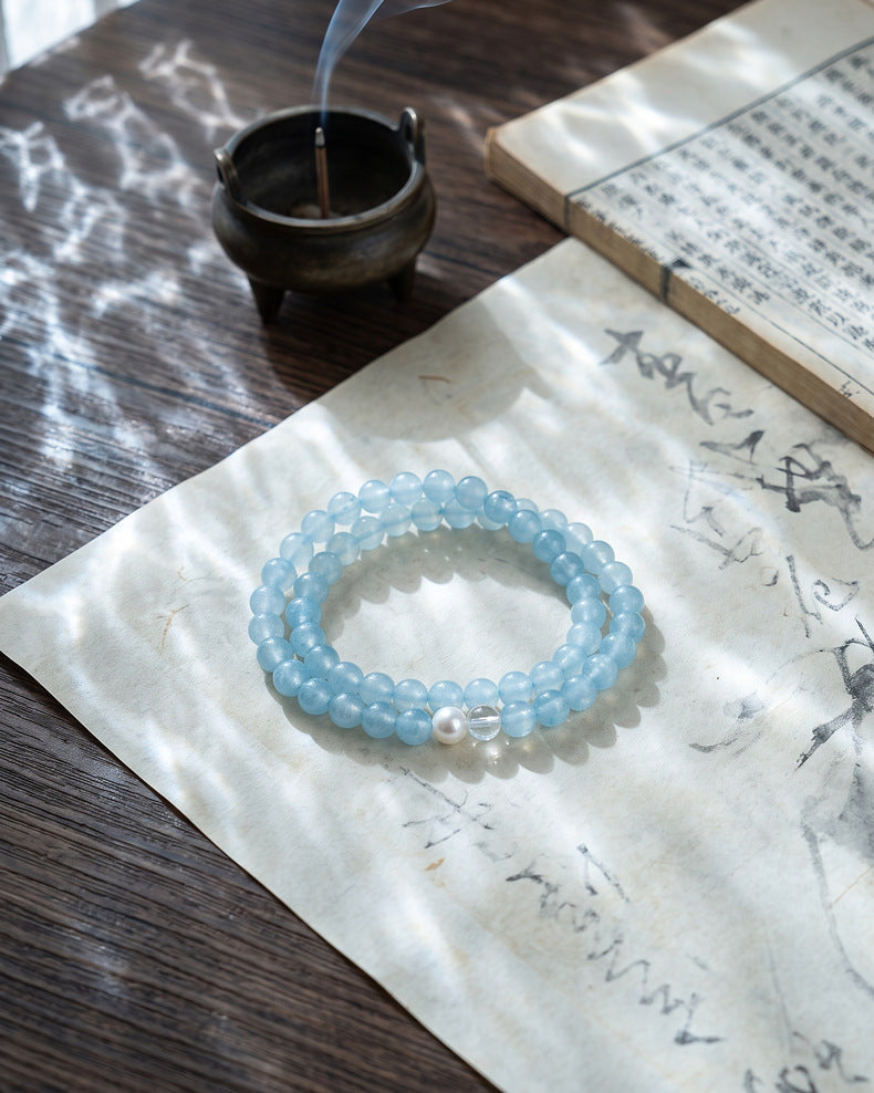 Blue Chalcedony & White Agate Bracelet