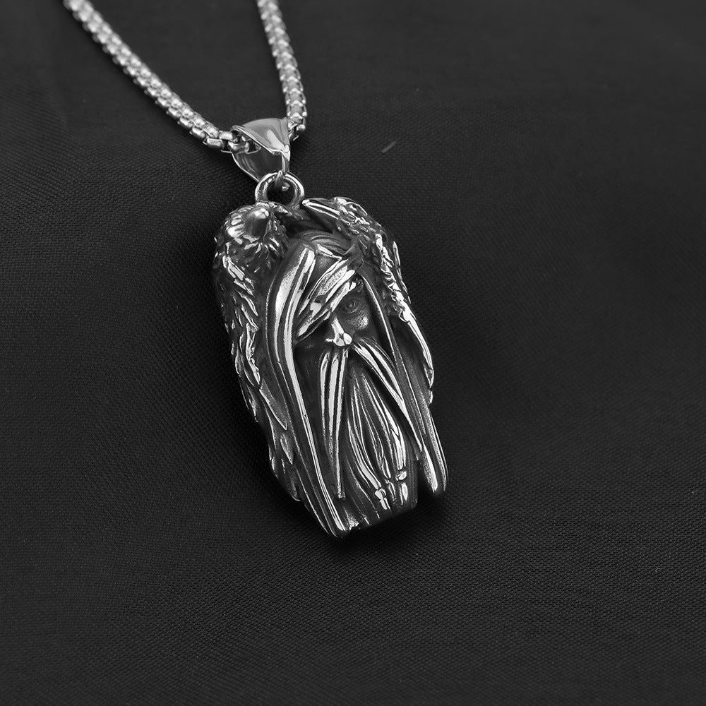 European And American Jewelry Wholesale Titanium Steel Pendant Men's Stainless Steel Necklace Viking Odin Crow