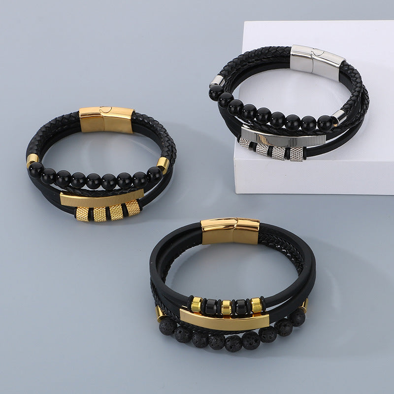 Planderful Magnetic Buckle Men's Bracelet Volcanic Stone