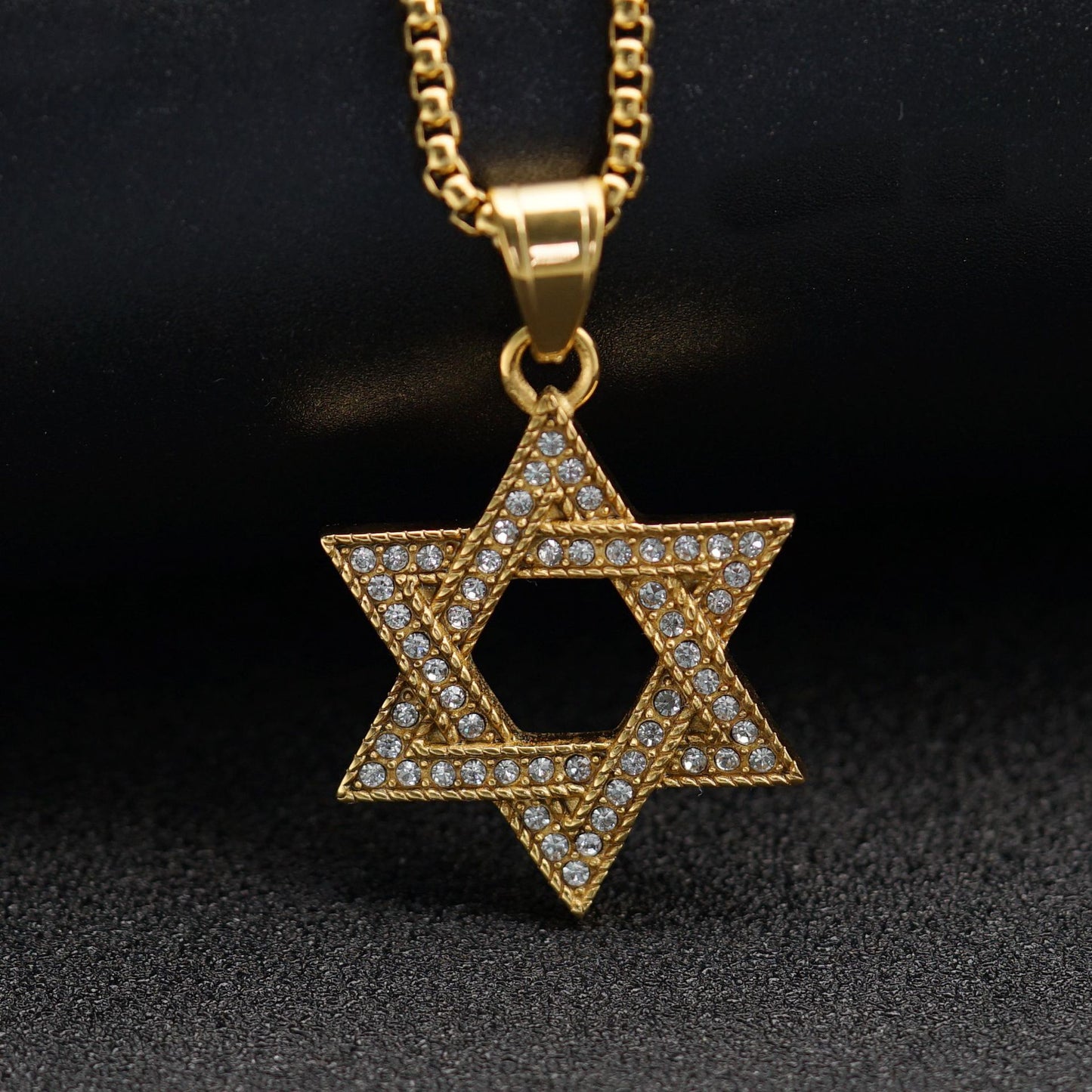 Star Of David Pendant Necklace Stainless Steel Zircon Protection Symbol Unisex Jewelry Planderful