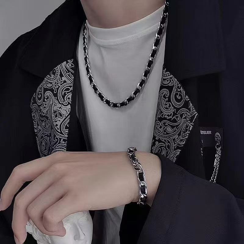 Planderful Jewelry Leather Wrapped Cuban Chain Necklace