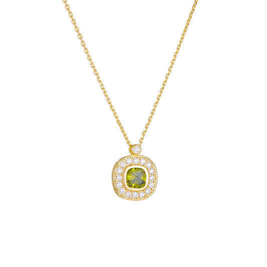 S925 Sterling Silver Square Zircon Pendant Necklace Olivine High Sense
