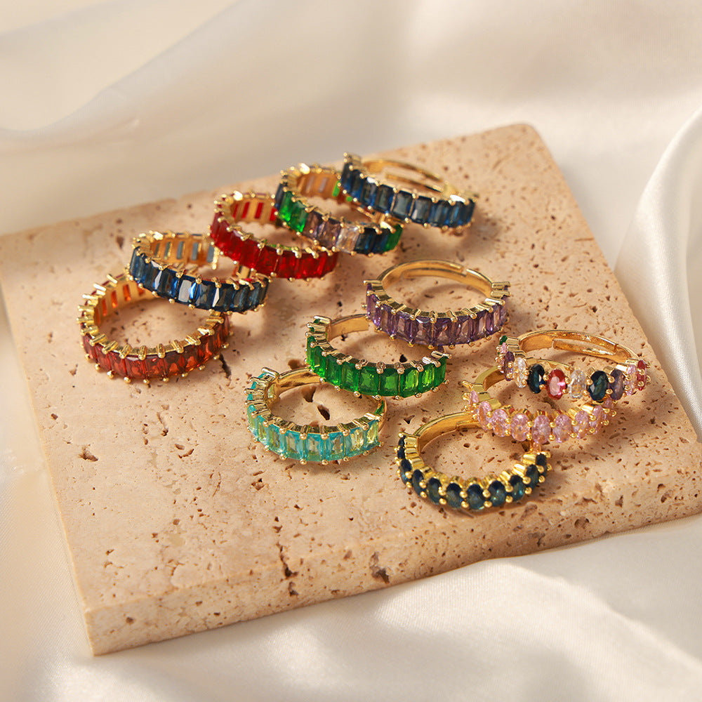 Copper Geometric Zircon Open Ring - Luxury European & American Design