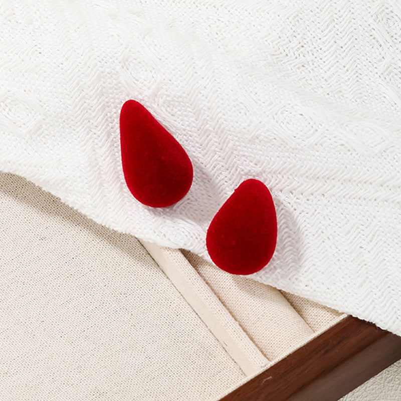 Sweet Red Flocked Pea Shape Stud Earrings - Vienna Verve Collection