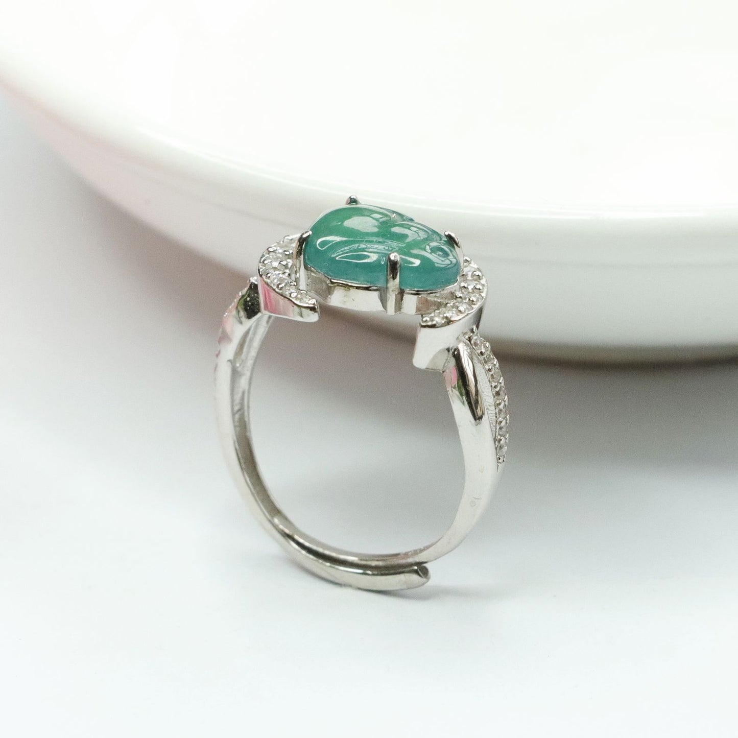 Sterling Silver Adjustable Jade Rabbit Moon Ring