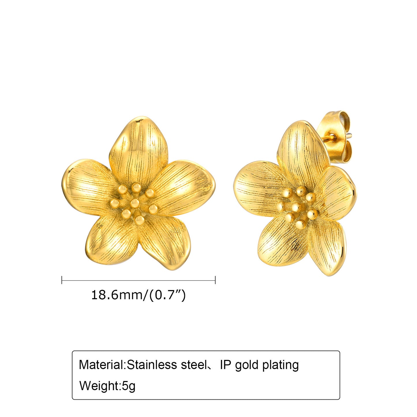 Earrings Stainless Steel Flower Pattern 18K Gold Accessories
