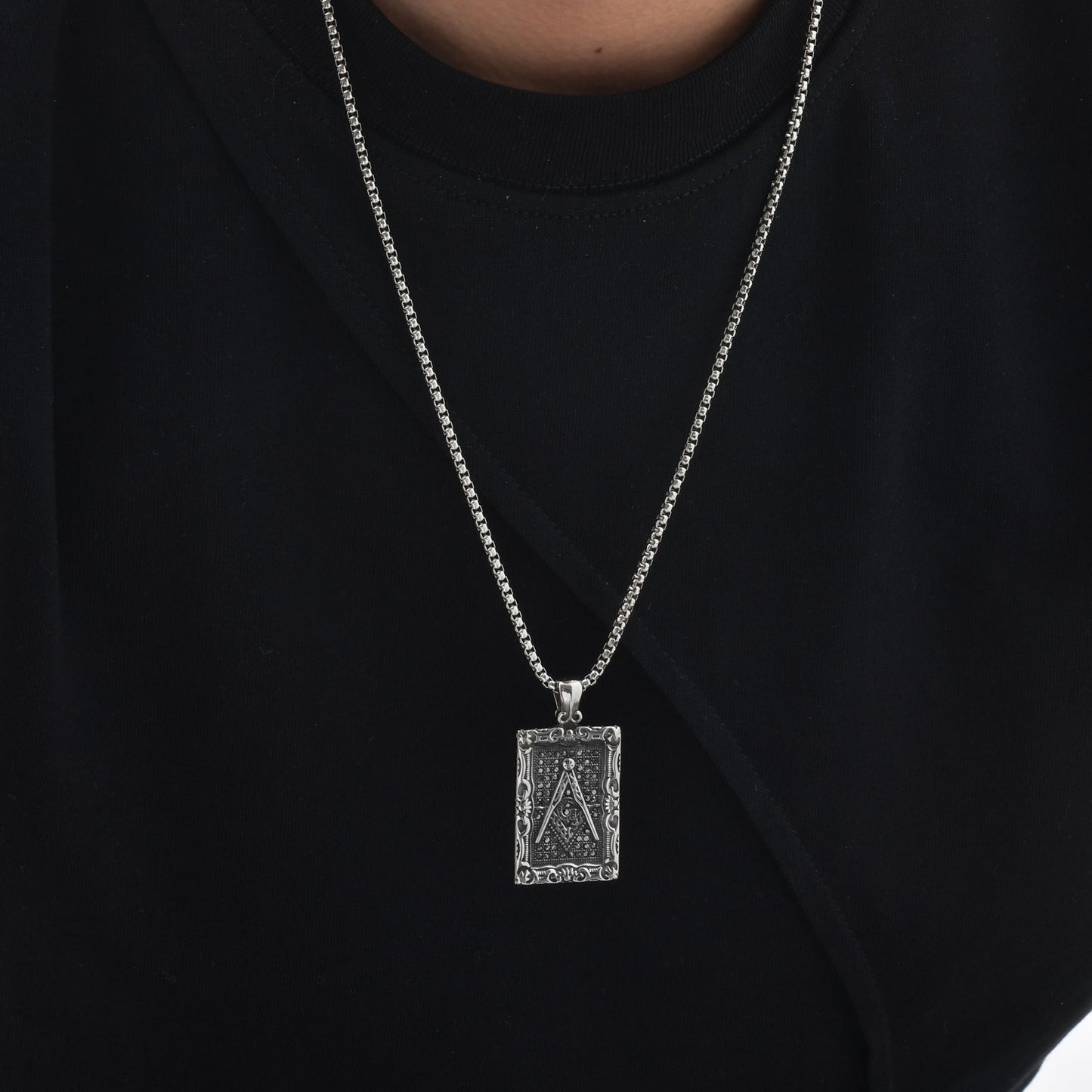 Titanium Steel Stainless Steel Freemasonry Square Tags Pendant Necklace