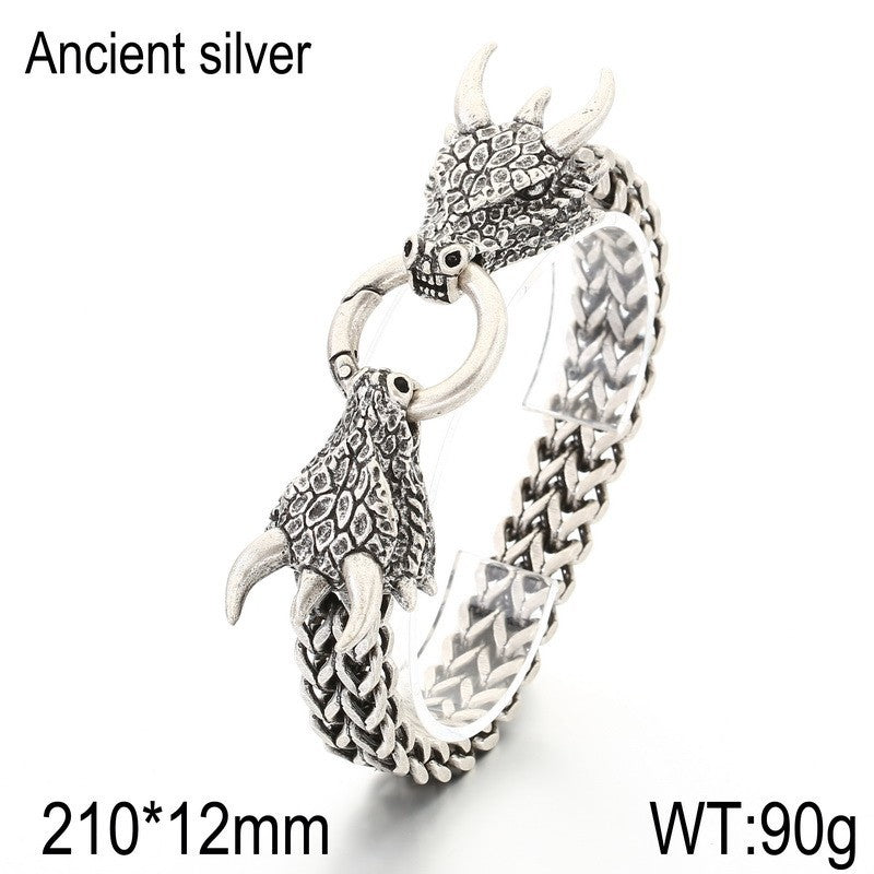 Smear Dragon – Punk Style Vacuum Electroplating Dragon Head Front & Back Chain Bracelet