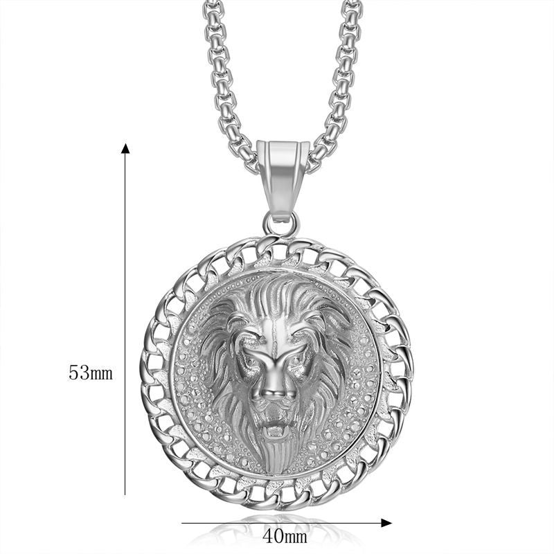 Planderful Cuban Chain Necklace Lion Head Pendant Stainless Steel For Hip Hop Fans Durable Streetwear Accessory