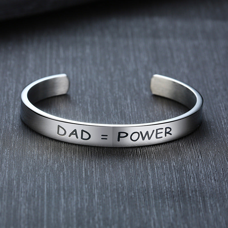 Father's Day Gift Titanium Steel DAD = POWER Bracelet for Men