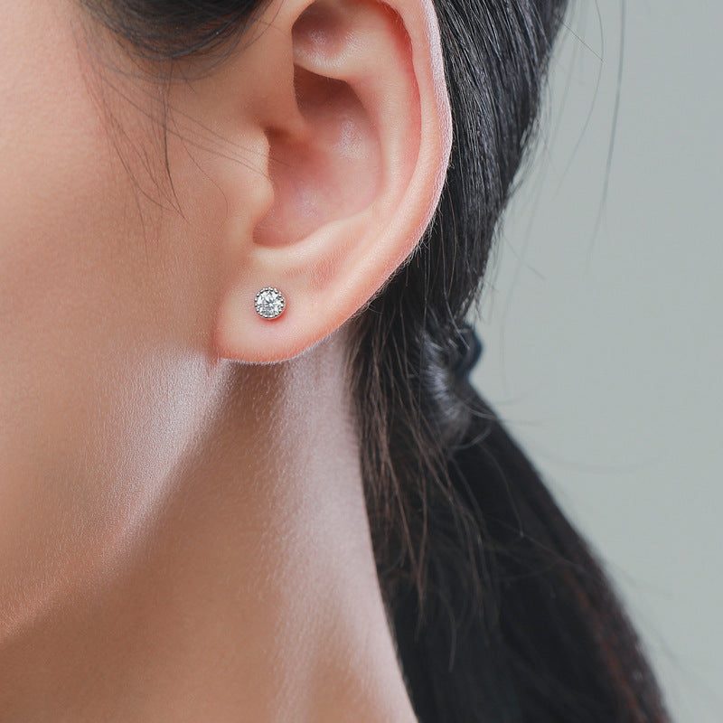 S925 Sterling Silver Minimalist Women's Earrings with Zircon Inlay