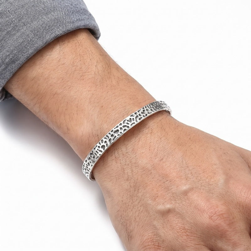 Punk Style Antique Winding Snake Thin Bracelet Goth Zircon Flower Stainless Steel Men's