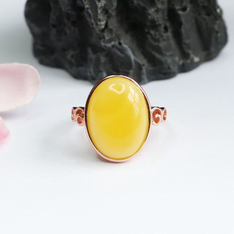 Planderful Collection Fortune's Favor Adjustable Beeswax Amber Silver Ring