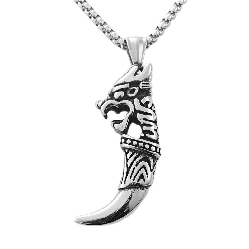 Personalized Titanium Steel Lion Fangs Pendant Necklace - Retro Punk Style for Men
