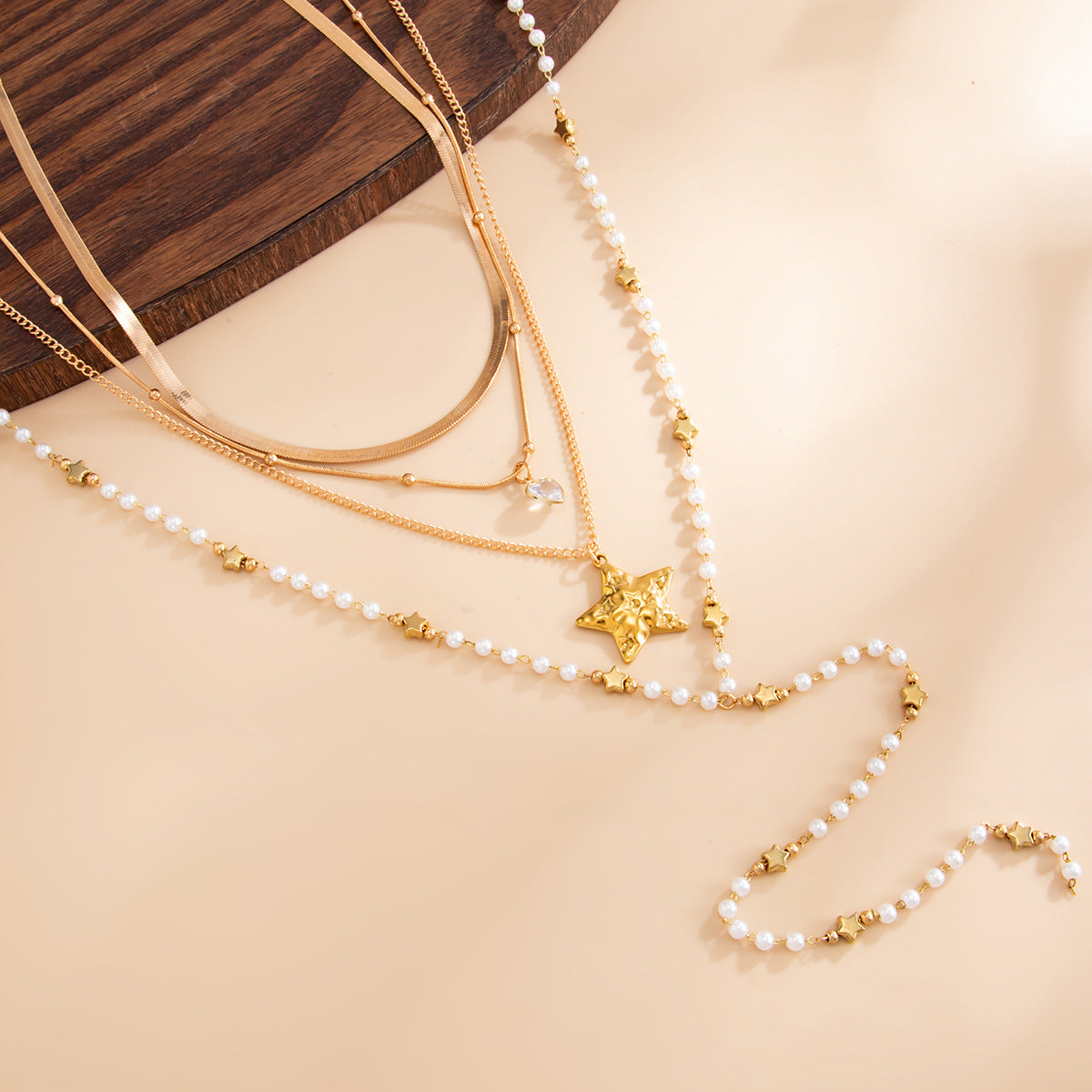 Spice Girls Style Long Y-Shaped Starfish Pearl Necklace Holiday Beaded Thin Chain