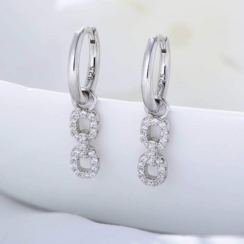 925 Sterling Silver Geometric Zircon Short Earrings, Small And Exquisite Earrings, And High-End Ear