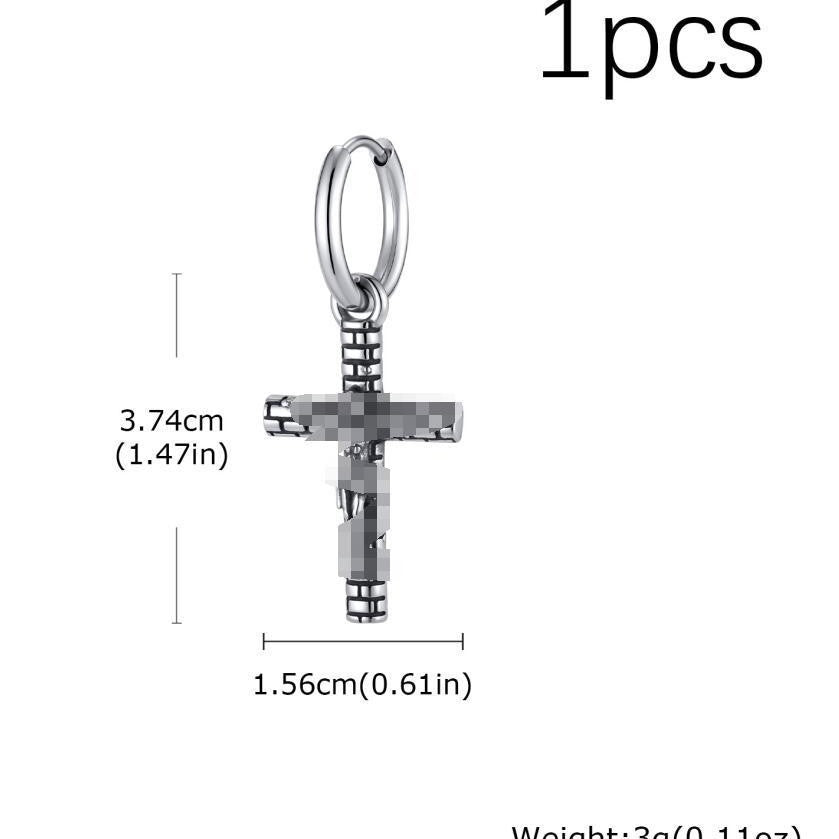 Antique Silver Cross Hoop Earring — Single