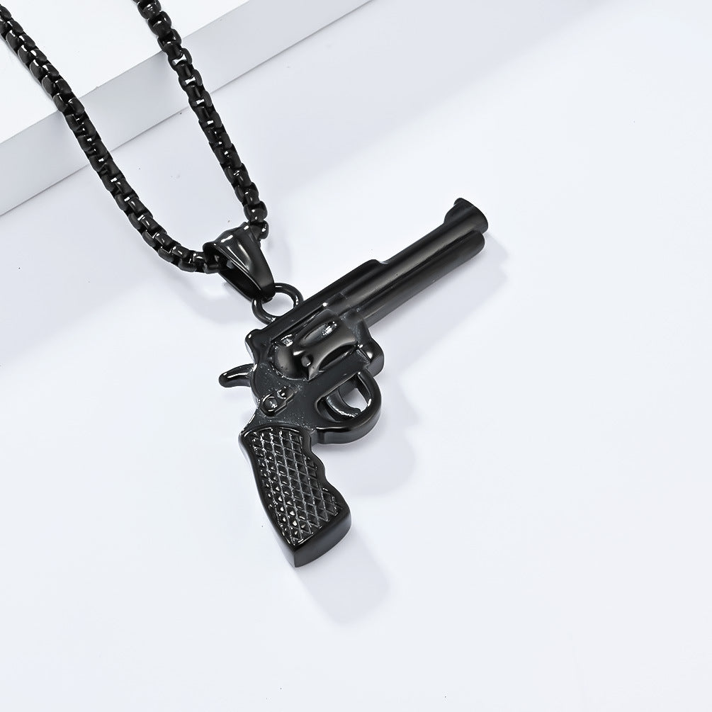 European and American Hip Hop Titanium Steel Revolver Necklace