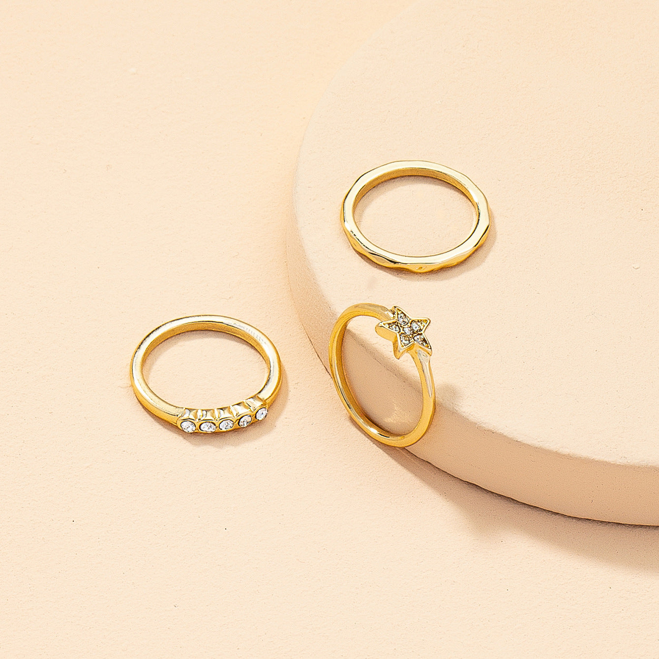 Golden Star and Zircon Ring Set with Cross-Border Design