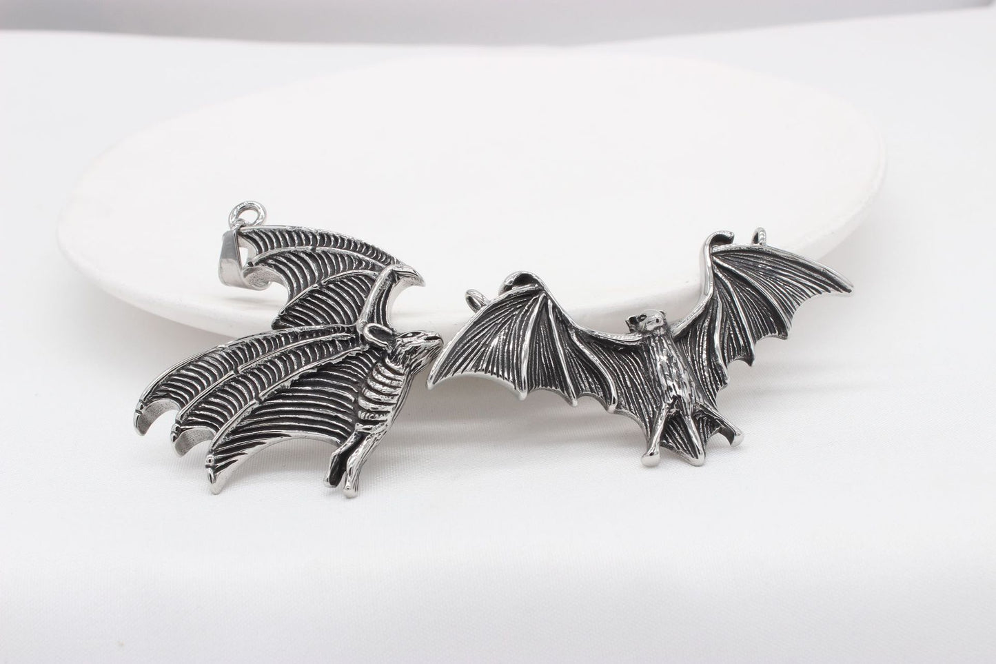 Goth Bat Wings Pendant Titanium Steel Planderful Unisex Protection Statement Jewelry
