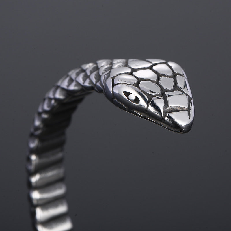 Casting Snake Head Men's Opening Bracelet – Titanium Steel Double