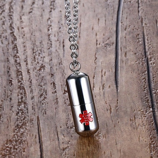 Planderful Stainless Steel Medical Logo Pill Pendant Necklace Keepsake Urn Gift for Women