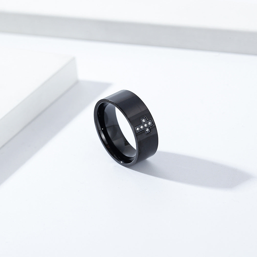 Titanium Steel Jewelry Zircon Cross Ring for Men