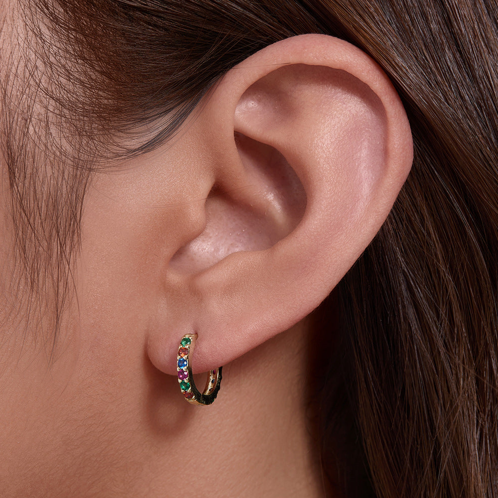 S925 Sterling Silver Colored Zircon Earrings, Ear Buckles, Style And Versatile Jewelry Earrings