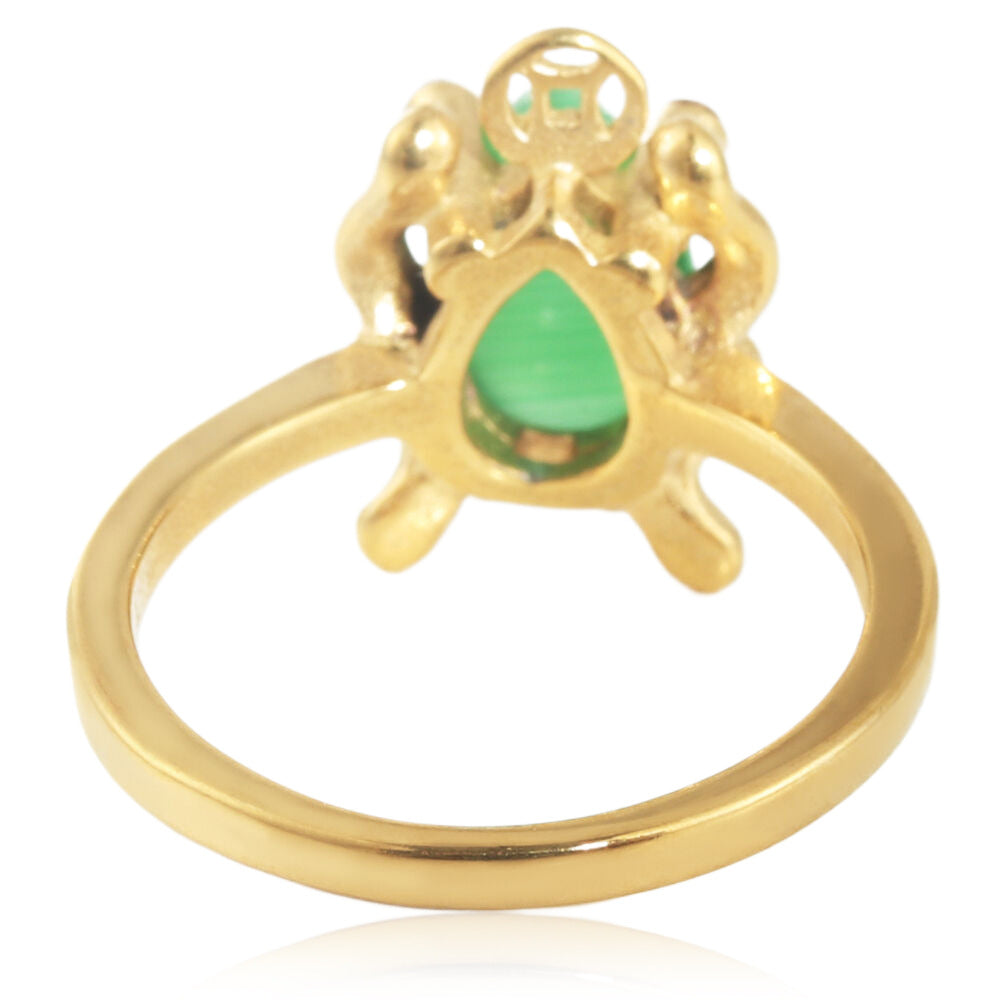 Retro Punk Titanium Steel Green Stone Ring for Men - Trendy Golden Toad Design Accessories