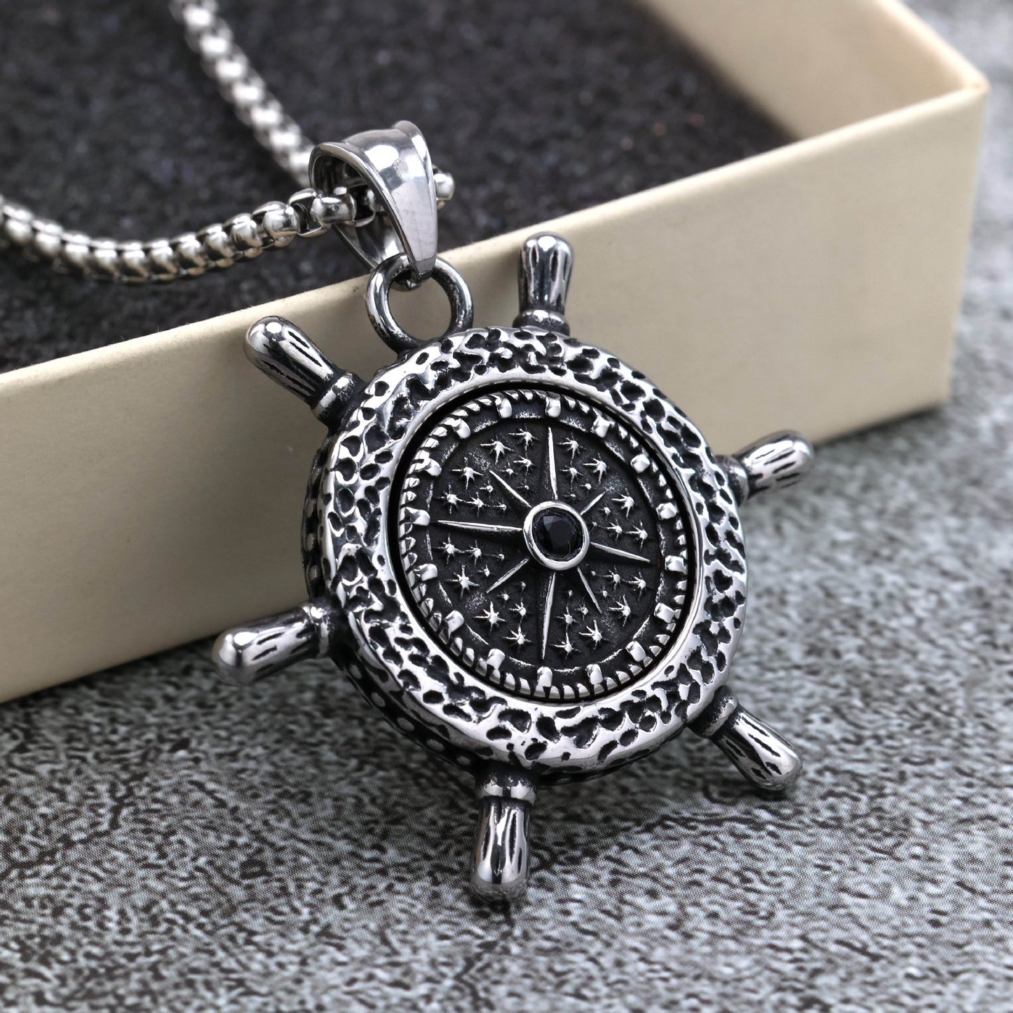 Planderful Rotating Rudder Pendant Stainless Steel Unisex Necklace For Men Norse Legacy Retro European American Style