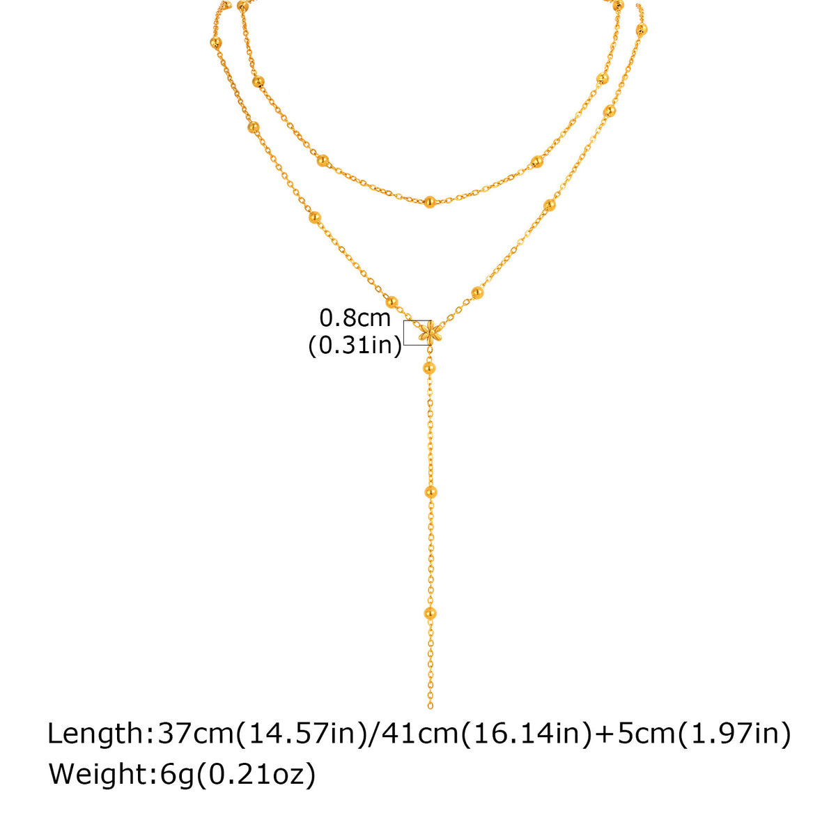 Bead Chain Tassel Double-Layer Stainless Steel Necklace Unisex