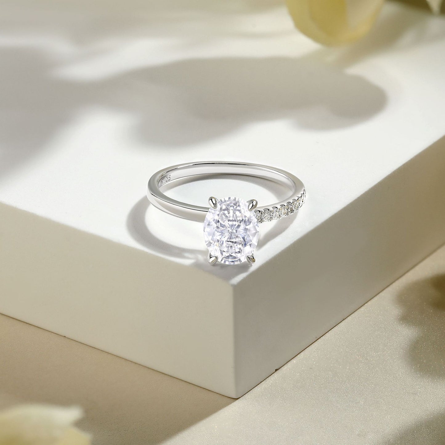 Planderful Sterling Silver 2ct Oval Zircon Ring Set for Women Premium Stacking Jewelry