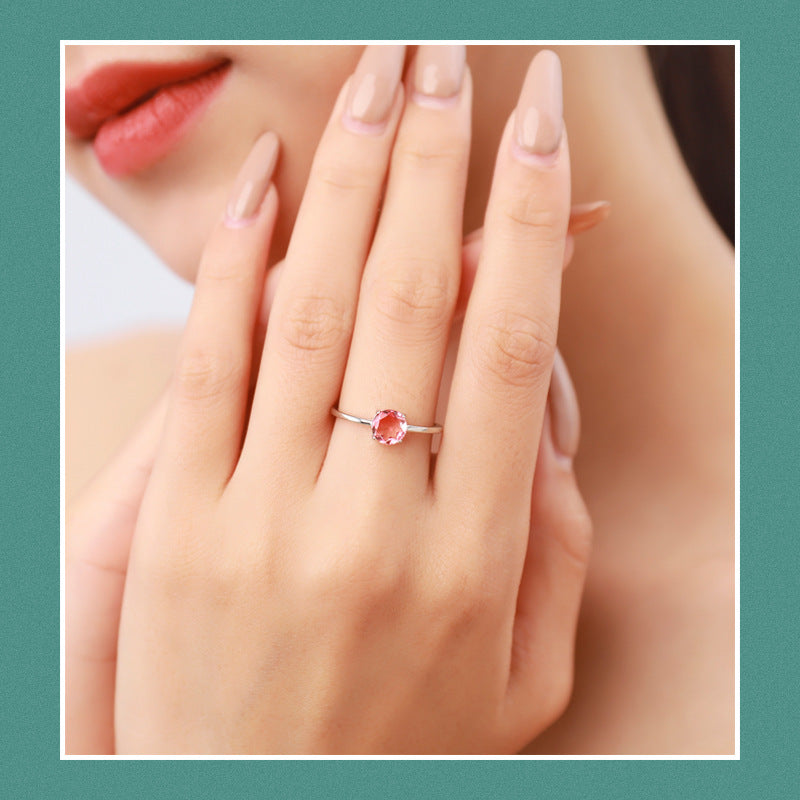 Everyday Genie Sterling Silver Watermelon Tourmaline Ring for Women - Size 5-10