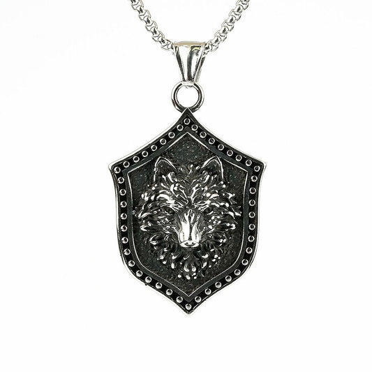 Vintage Nordic Stainless Steel Men's Viking Wolf Pendant