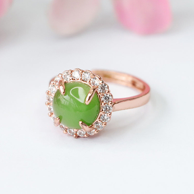 Hetian Jasper Zircon Halo Ring