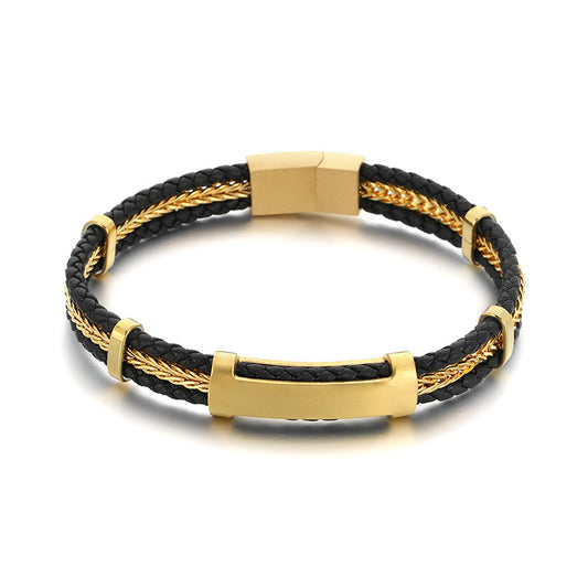 Business Men's Leather Rope Bracelet – Steel Wire Braided Multi-Layer Leather Rope