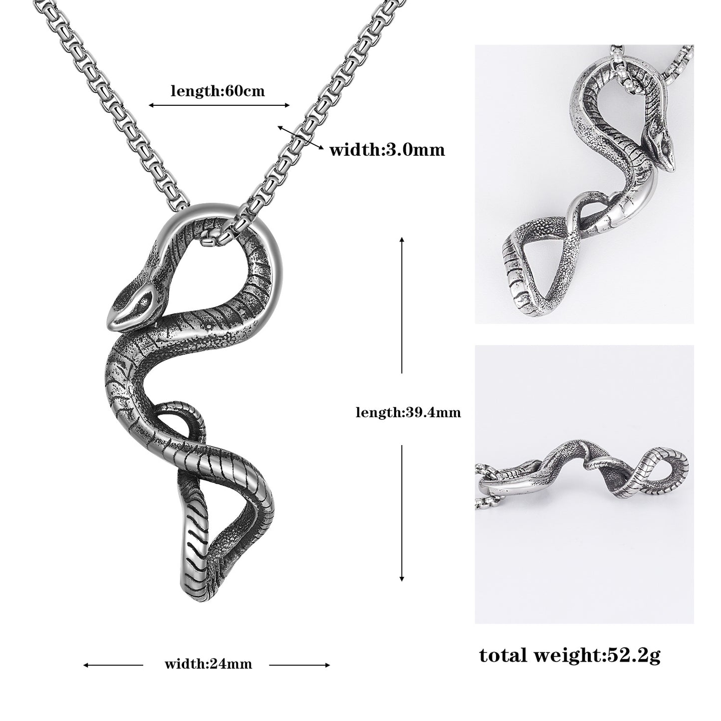 Steel Necklace – Vintage Snake Pendant