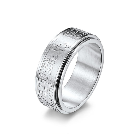 Planderful Rotating Titanium Steel Ring For Men With Hamsa Prayer Hand Motif Hipster Street Style Jewelry