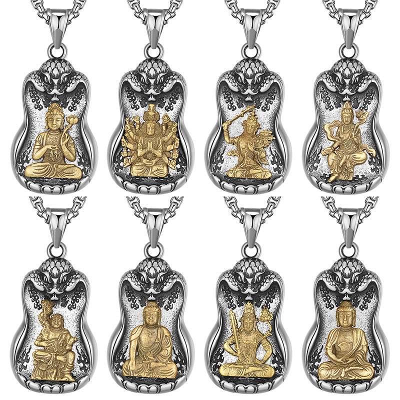 Steel Necklace – Elegant Eight Patron Saints Zodiac Buddha Pendant For Men Everyday Wear Gift