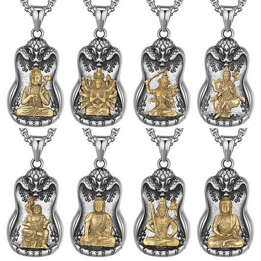 Steel Necklace – Elegant Eight Patron Saints Zodiac Buddha Pendant For Men Everyday Wear Gift