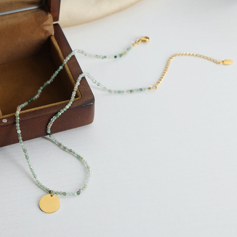 Gilded Green Stone Pendant Necklace - Vintage Cross-Border Charm