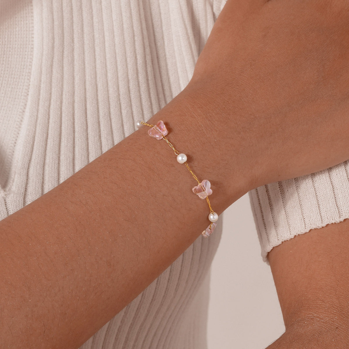 Butterfly Pearl Zircon Stainless Steel Bracelet