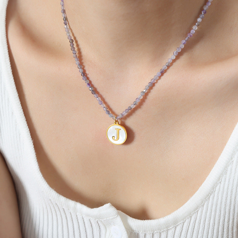 Luxurious Titanium Gold-Plated Mother-of-Pearl Pendant Necklace with Zircon Details