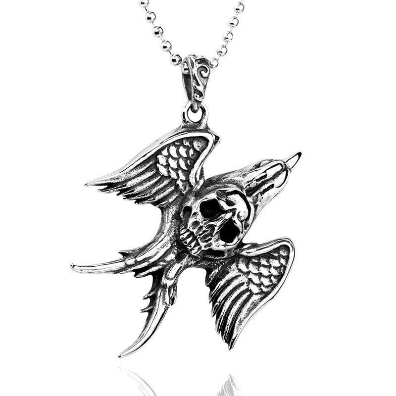 Stainless Steel Skull Swallow Pendant – Men's Titanium Steel Pendant Necklace