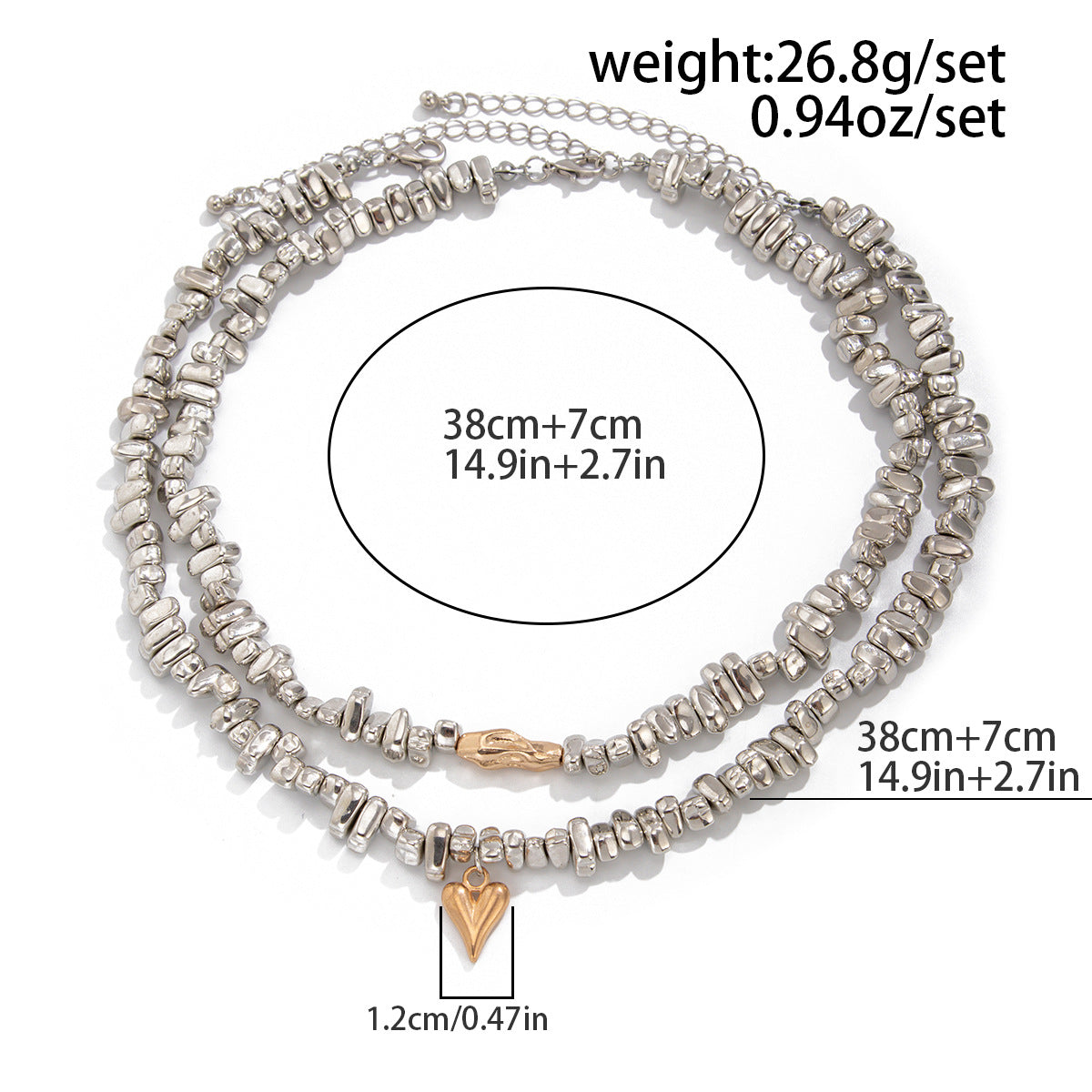 Hammered Heart Mixed-Bead Necklace